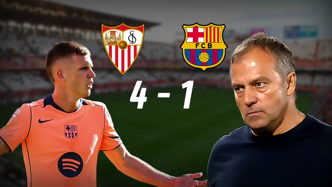 2063 Is Hansi Flick out of tactics Sevilla humiliates Barcelona 4-1 in La Liga clash - Photoshop