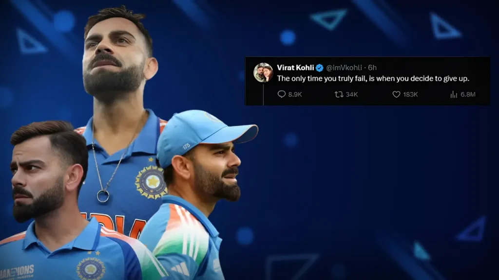 It has been almost six months since we last saw Virat Kohli back in the Indian jersey. Virat Kohli announced he will not continue to play the test format in May, and now he only plays the ODI format. He posted something on his social media handle that caught the eyes of many. Virat Kohli Leaves Fans Guessing With Mysterious Instagram Caption Ahead of Australia ODIs. Virat Kohli will play a total of three matches in the India-Australia series. This series can decide a lot of things about his future, and one thing is for sure: Virat Kohli just loves new challenges. India plays three ODIs, first in Perth (19th October), then in Adelaide (23rd October), and last in Sydney (25th October). Virat Kohli Leaves Fans Guessing With Mysterious X Caption Ahead of Australia ODIs Basically, he posted a motivational quote on his X handle, which stated, "The only time you truly fail, is when you decide to give up." This surely states that he is fully motivated and will surely not give up whatever comes his way. When we look at his career, Virat Kohli has always been at the top when people have doubted him. He just moves challenges and is fully motivated to help the team in each possible way. https://twitter.com/imVkohli/status/1978680024589828498 The Australia series will be the one for us to watch out for what new things he produces. Surely, to play against the Aussies is a challenge, and Virat Kohli loves scoring runs against them, especially in Australia. Everything will now depend on his form for a place in the team, but surely Virat Kohli does not need form, as on his bad day, he will get you a half-century. Virat Kohli has more than 14,000 runs in the ODI format and the most centuries as well. Also Check: ICC Women’s World Cup 2025 Points table and standing rules – What are the new Rules explained? With everything he posts on the internet, everything is getting connected to the ICC World Cup 2027. As things stand, everything will be once cleared after the Australian series. Virat Kohli, along with Rohit Sharma, deserves a place in the World Cup squad, but surely there are two years for the World Cup. A lot of things can change in the next two years.
